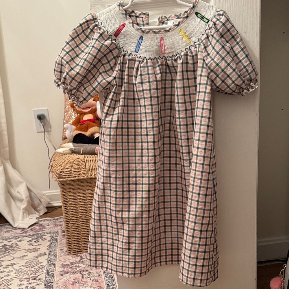 Charming Checkered Kids Dress with Embroidered smocked